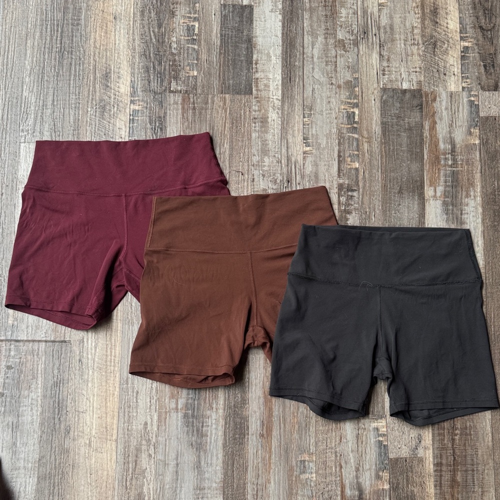 Lululemon High-Waisted Shorts - Black, Brown, and Burgundy 6 inch